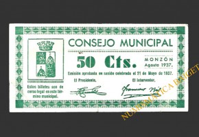 MONZÓN (Huesca) 50 céntimos, agosto de 1937