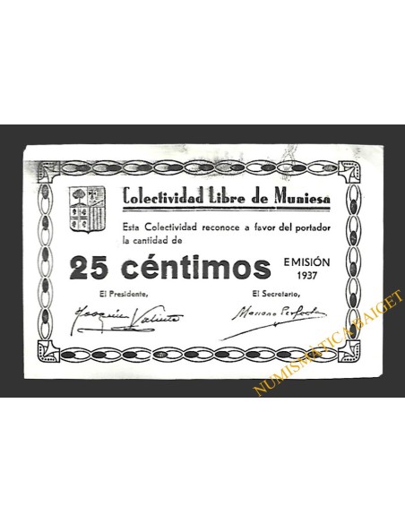 MUNIESA (Teruel) 25 céntimos 1937