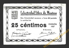 MUNIESA (Teruel) 25 céntimos 1937
