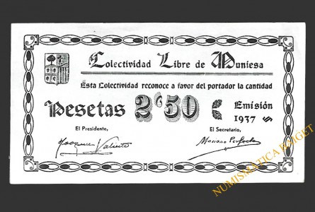 MUNIESA (Teruel) 2'50 pesetas 1937