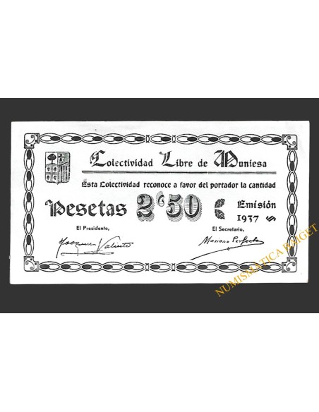 MUNIESA (Teruel) 2'50 pesetas 1937