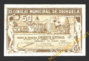 ORIHUELA (Alicante), 50 céntimos, 13 de mayo de 1937