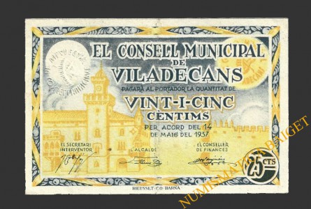 VILADECANS (Barcelona) 25 cèntims, 14 de maig del 1937