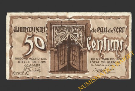 PAU DE  SUERT (Girona) 50 cèntims 25 de maig del 1937