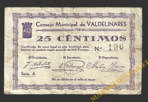VALDELINARES (Teruel) 25 céntimos 1937?