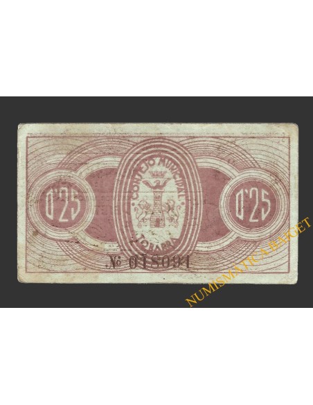 TOBARRA (Albacete), 0'25 pesetas, septiembre de 1937