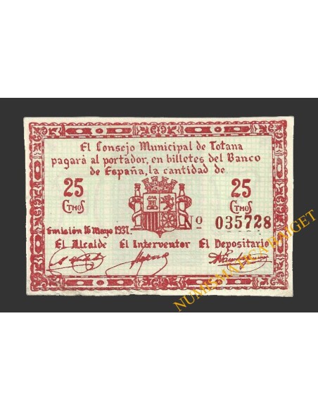 TOTANA (Murcia),25 céntimos, 16 de mayo de 1937
