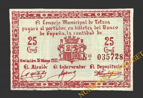 TOTANA (Murcia),25 céntimos, 16 de mayo de 1937