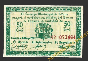 TOTANA (Murcia), 50 céntimos, 16 de mayo de 1937