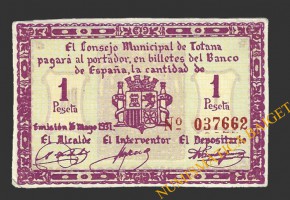 TOTANA (Murcia), 1 peseta, 16 de mayo de 1937
