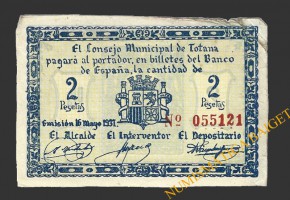 TOTANA (Murcia), 2 pesetas, 16 de mayo de 1937