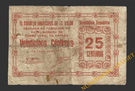 UNION, LA (Murcia), 25 céntimos junio de 1937