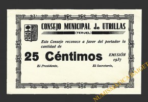 UTRILLAS (Teruel) 25 céntimos 1937