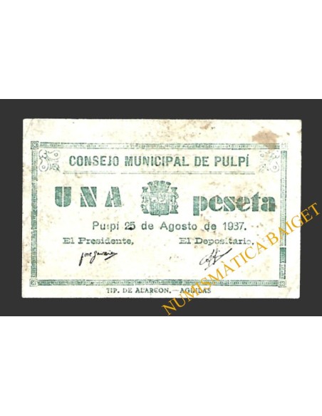 PULPÍ (Almeria), 1 peseta, 25 de agosto de 1937