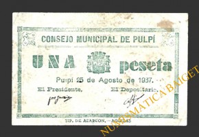 PULPÍ (Almeria), 1 peseta, 25 de agosto de 1937