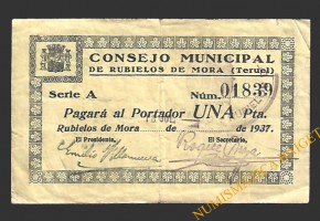 RUBIELOS DE MORA  (Teruel), 1 peseta, 18 de julio de 1937