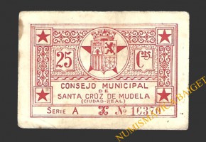 SANTA CRUZ DE MUDELA (Ciudad Real), 25 céntimos, 1937