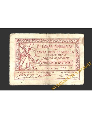 SANTA CRUZ DE MUDELA (Ciudad Real), 25 céntimos, 1937