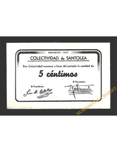 SANTOLEA (Teruel), 5 céntimos, 1937
