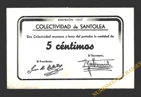 SANTOLEA (Teruel), 5 céntimos, 1937