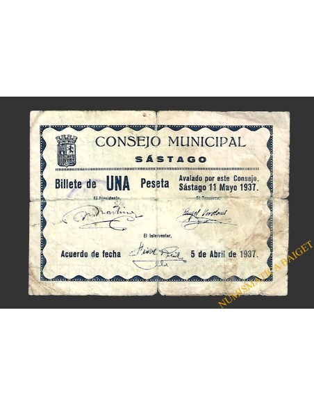 SÁSTAGO (Zaragoza), 1 peseta, 11 de mayo de 1937