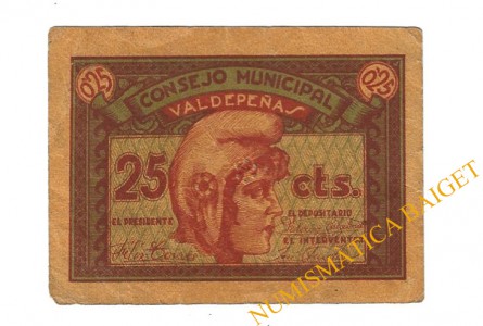 VALDEPEÑAS (Ciudad Real) 25 céntimos 1937