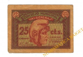 VALDEPEÑAS (Ciudad Real) 25 céntimos 1937