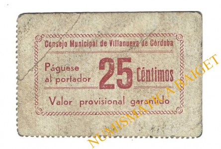 VILLANUEVA DE CÓRDOBA (Córdoba) 25 céntimos 1937