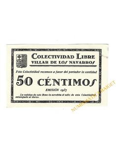 VILLAR DE LOS NAVARROS (Zaragoza) 50 céntimos 1937