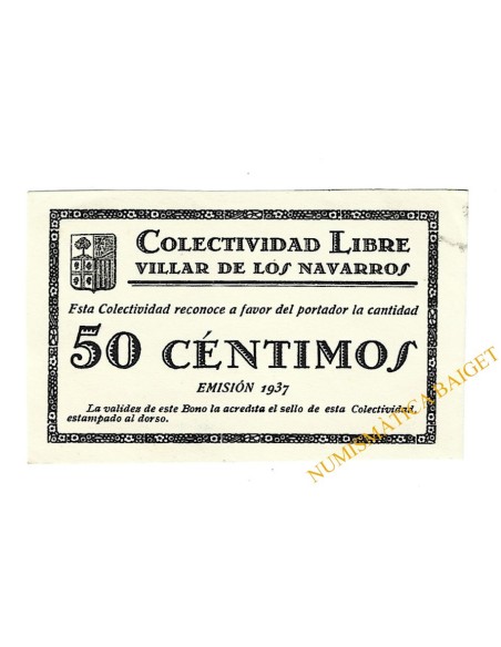 VILLAR DE LOS NAVARROS (Zaragoza) 50 céntimos 1937