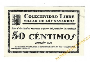 VILLAR DE LOS NAVARROS (Zaragoza) 50 céntimos 1937