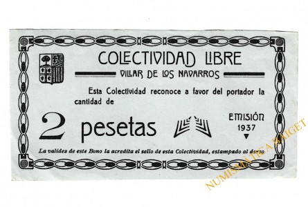 VILLAR DE LOS NAVARROS (Zaragoza) 2 pesetas 1937