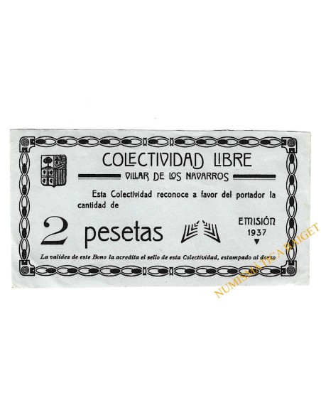 VILLAR DE LOS NAVARROS (Zaragoza) 2 pesetas 1937