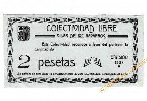 VILLAR DE LOS NAVARROS (Zaragoza) 2 pesetas 1937