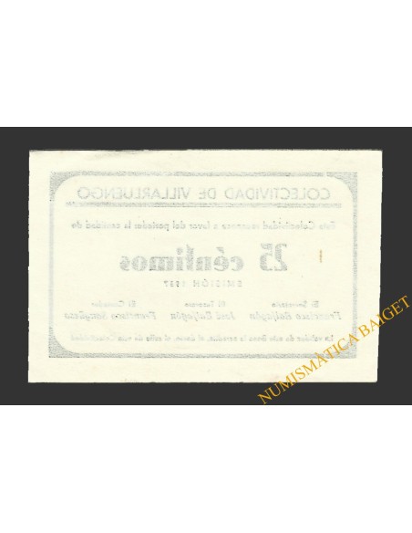 VILLARLUENGO (Teruel) 25 céntimos 1937