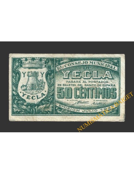 YECLA (Murcia) 50 céntimos julio de 1937