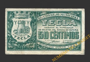 YECLA (Murcia) 50 céntimos julio de 1937