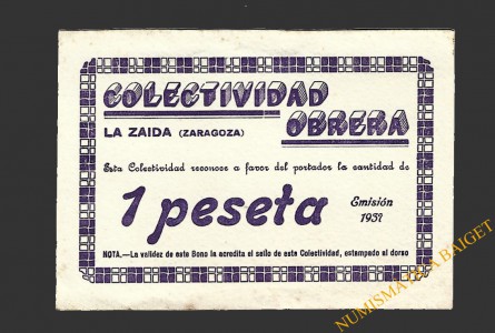 ZAIDA (Zaragoza) 1 peseta 1937