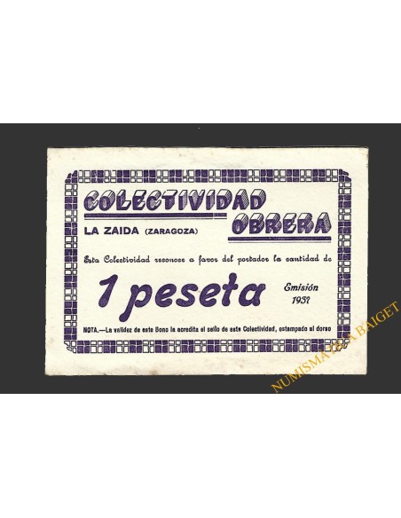 ZAIDA (Zaragoza) 1 peseta 1937