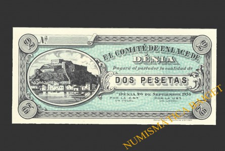 DÉNIA (Alicante) 2 pesetas 1937 26 de septiembre de 1936