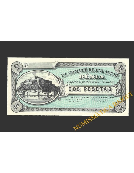 DÉNIA (Alicante) 2 pesetas 1937 26 de septiembre de 1936