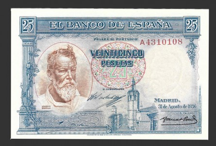 II REPÚBLICA ESPAÑOLA  25 PESETAS 1936