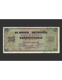 ESTADO ESPAÑOL 25 PESETAS 1938 SERIE D