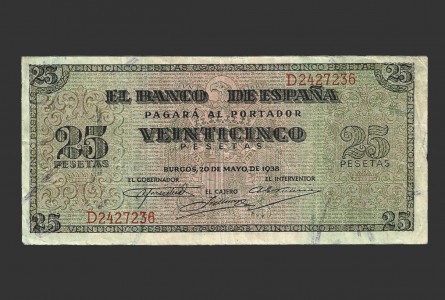 ESTADO ESPAÑOL 25 PESETAS 1938 SERIE D