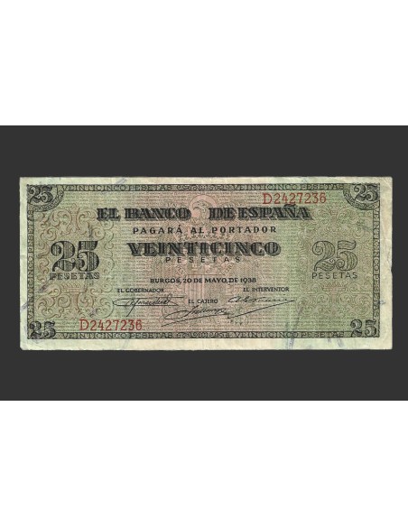ESTADO ESPAÑOL 25 PESETAS 1938 SERIE D