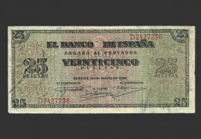 ESTADO ESPAÑOL 25 PESETAS 1938 SERIE D