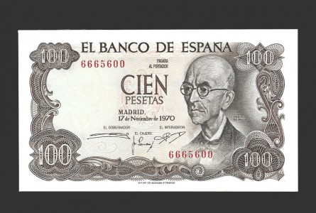 ESTADO ESPAÑOL 100 PESETAS 1970 SIN SERIE