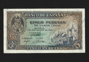 ESTADO ESPAÑOL 5 PESETAS 1940 SERIE C