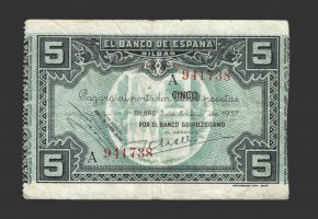 II REPÚBLICA BILBAO 5 PESETAS 1937 SERIE  A