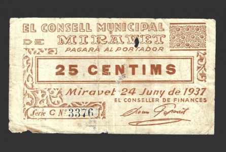 MIRAVET (Tarragona), 25 centims, 24 de juny del 1937 